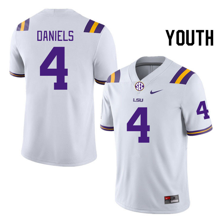 Youth #4 CJ Daniels LSU Tigers College Football Jerseys Stitched-White